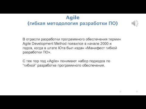 Agile (гибкая методология разработки ПО) В отрасли разработки программного обеспечения термин Agile