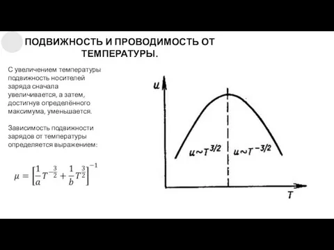 ПОДВИЖНОСТЬ И ПРОВОДИМОСТЬ ОТ ТЕМПЕРАТУРЫ. С увеличением температуры подвижность носителей заряда сначала