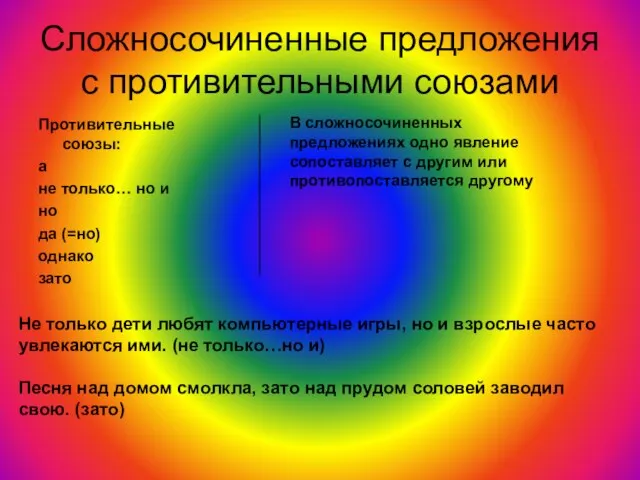 Сложносочиненные предложения с противительными союзами Противительные союзы: а не только… но и