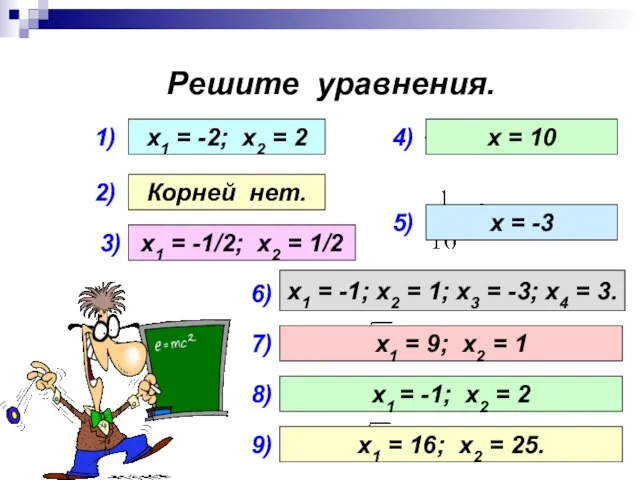 Решите уравнения. 1) 2) 3) 4) 5) х1 = -2; х2 =