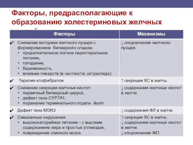 Факторы, предрасполагающие к образованию холестериновых желчных камней