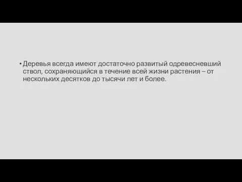 Деревья всегда имеют достаточно развитый одревесневший ствол, сохраняющийся в течение всей жизни