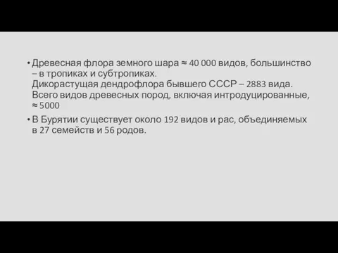 Древесная флора земного шара ≈ 40 000 видов, большинство – в тропиках