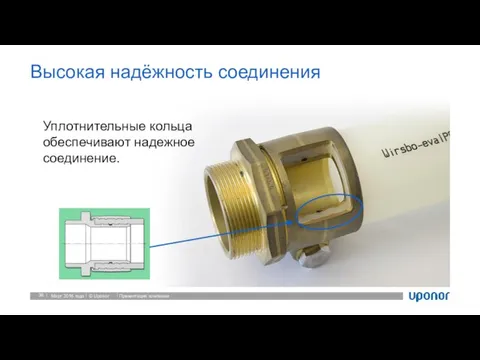 Высокая надёжность соединения Март 2016 года Презентация компании Уплотнительные кольца обеспечивают надежное соединение.