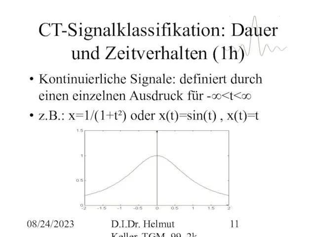 08/24/2023 D.I.Dr. Helmut Keller, TGM, 99_2k CT-Signalklassifikation: Dauer und Zeitverhalten (1h) Kontinuierliche