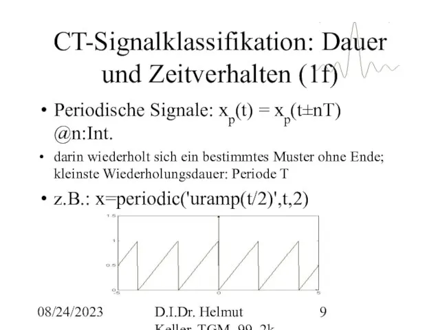 08/24/2023 D.I.Dr. Helmut Keller, TGM, 99_2k CT-Signalklassifikation: Dauer und Zeitverhalten (1f) Periodische