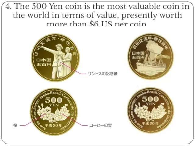 4. The 500 Yen coin is the most valuable coin in the