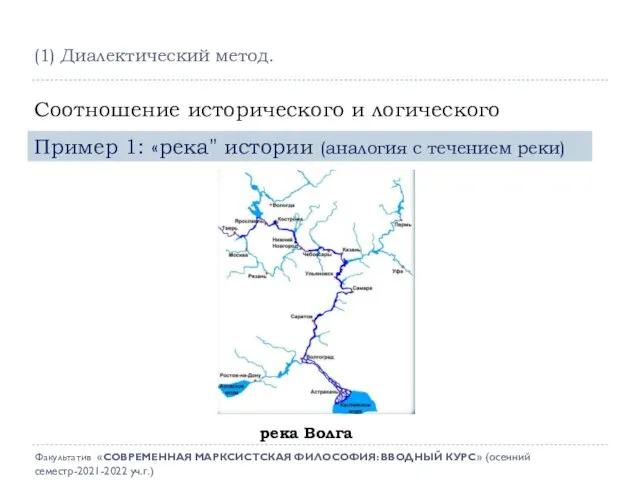 Соотношение исторического и логического река Волга Пример 1: «река" истории (аналогия с