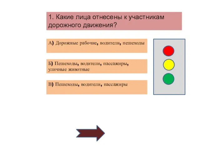 1. Какие лица отнесены к участникам дорожного движения? А) Дорожные рабочие, водители,