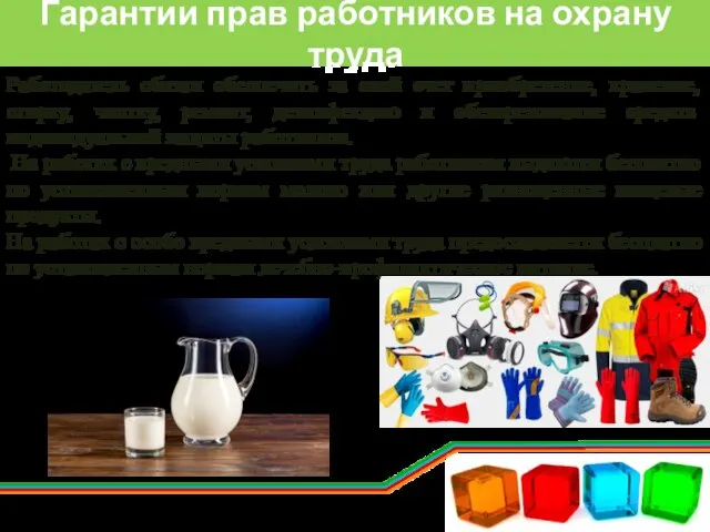 Гарантии прав работников на охрану труда Работодатель обязан обеспечить за свой счет