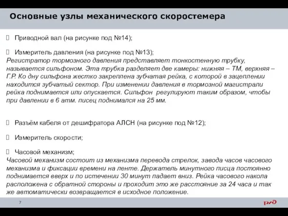 Основные узлы механического скоростемера Приводной вал (на рисунке под №14); Измеритель давления