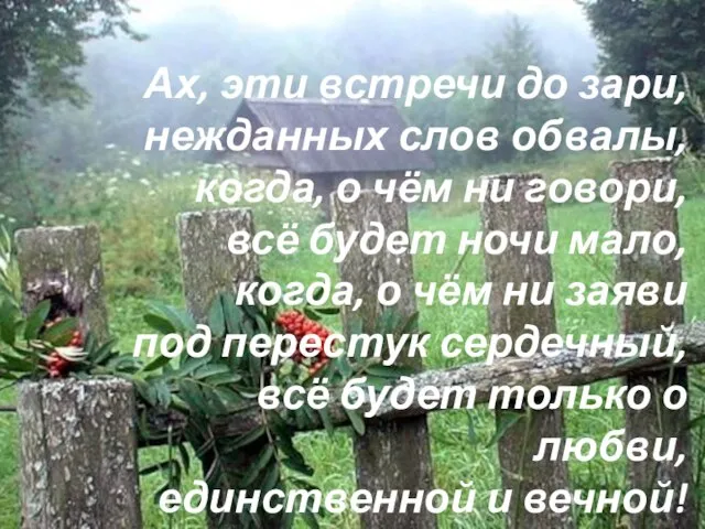 Ах, эти встречи до зари, нежданных слов обвалы, когда, о чём ни