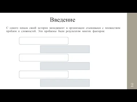 Введение С самого начала своей истории менеджмент в организации сталкивался с множеством