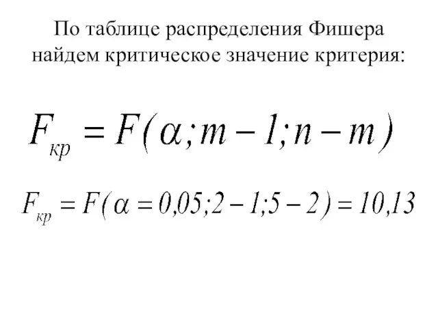 По таблице распределения Фишера найдем критическое значение критерия: