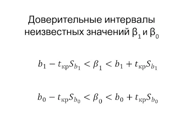 Доверительные интервалы неизвестных значений β1 и β0