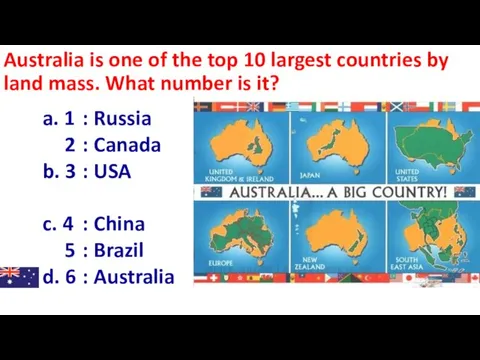 Australia is one of the top 10 largest countries by land mass.