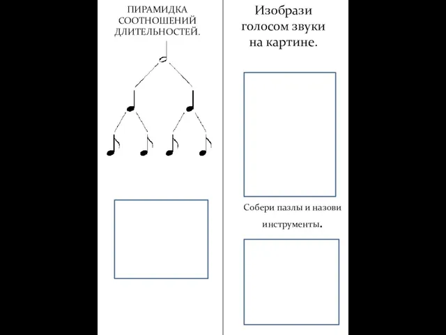 ПИРАМИДКА СООТНОШЕНИЙ ДЛИТЕЛЬНОСТЕЙ. Место для наклеивания Место для наклеивания Изобрази голосом звуки