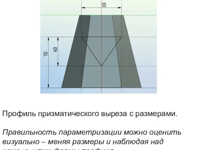 Профиль призматического выреза с размерами. Правильность параметризации можно оценить визуально – меняя