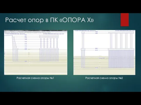 Расчет опор в ПК «ОПОРА Х» Расчетная схема опоры №1 Расчетная схема опоры №2