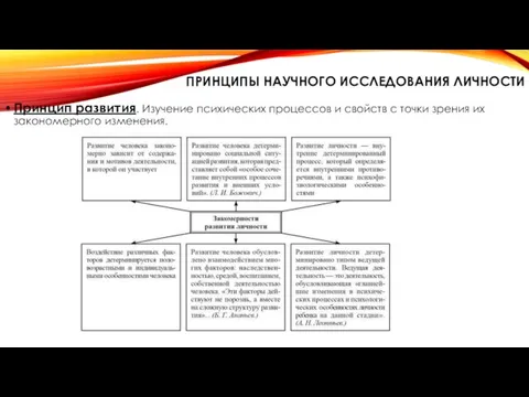 ПРИНЦИПЫ НАУЧНОГО ИССЛЕДОВАНИЯ ЛИЧНОСТИ Принцип развития. Изучение психических процессов и свойств с