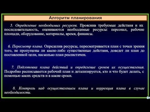 Алгоритм планирования 25 5. Определение необходимых ресурсов. Прояснив требуемые действия и их