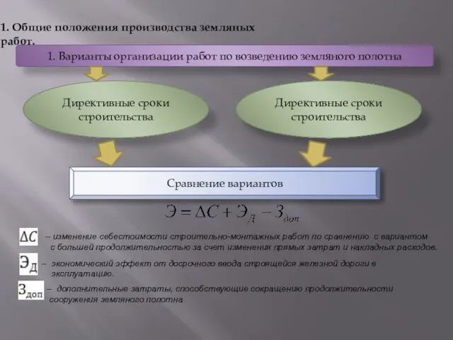 1. Общие положения производства земляных работ. 1. Варианты организации работ по возведению