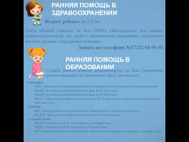 РАННЯЯ ПОМОЩЬ В ЗДРАВООХРАНЕНИИ Центр «Ранней помощи» на базе ОГБУЗ «Белгородский дом