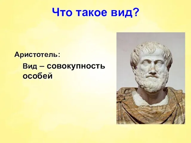 Что такое вид? Аристотель: Вид – совокупность особей