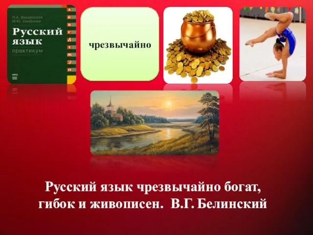 Русский язык чрезвычайно богат, гибок и живописен. В.Г. Белинский чрезвычайно