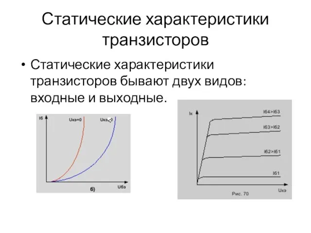 Статические характеристики транзисторов Статические характеристики транзисторов бывают двух видов: входные и выходные.