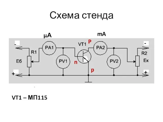 Схема стенда p n p μA mA p n p VT1 –