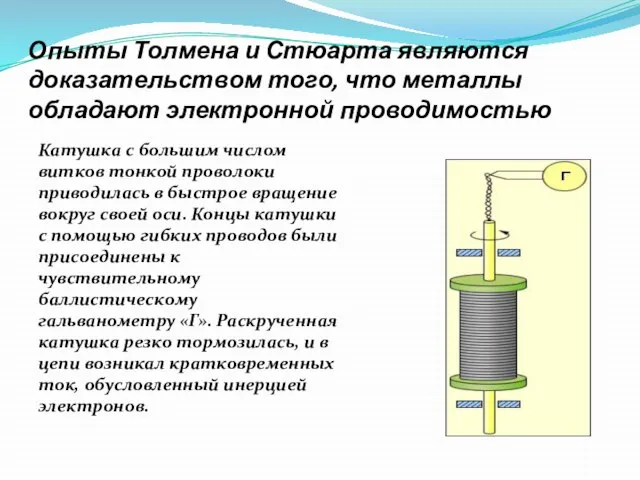 Опыты Толмена и Стюарта являются доказательством того, что металлы обладают электронной проводимостью