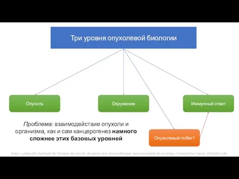 Три уровня опухолевой биологии Опухоль Окружение Иммунный ответ Опухолевый побег? Raja J,