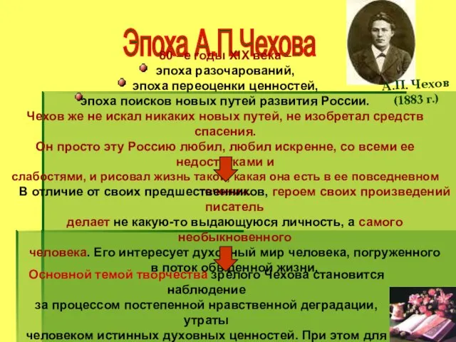 Эпоха А.П.Чехова 80 –е годы XIX века – эпоха разочарований, эпоха переоценки