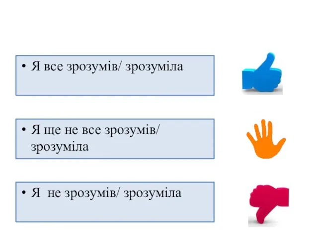 Я все зрозумів/ зрозуміла Я ще не все зрозумів/ зрозуміла Я не зрозумів/ зрозуміла