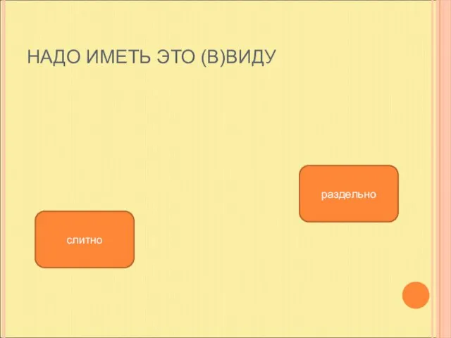 НАДО ИМЕТЬ ЭТО (В)ВИДУ раздельно слитно