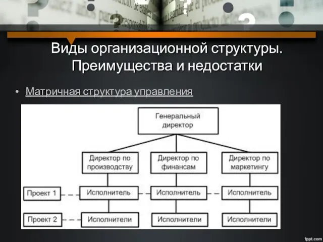 Виды организационной структуры. Преимущества и недостатки Матричная структура управления