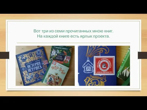 Вот три из семи прочитанных мною книг. На каждой книге есть ярлык проекта.