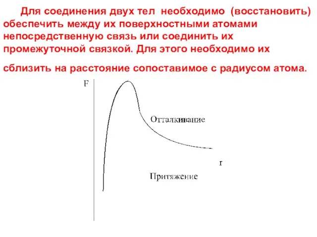 Для соединения двух тел необходимо (восстановить) обеспечить между их поверхностными атомами непосредственную