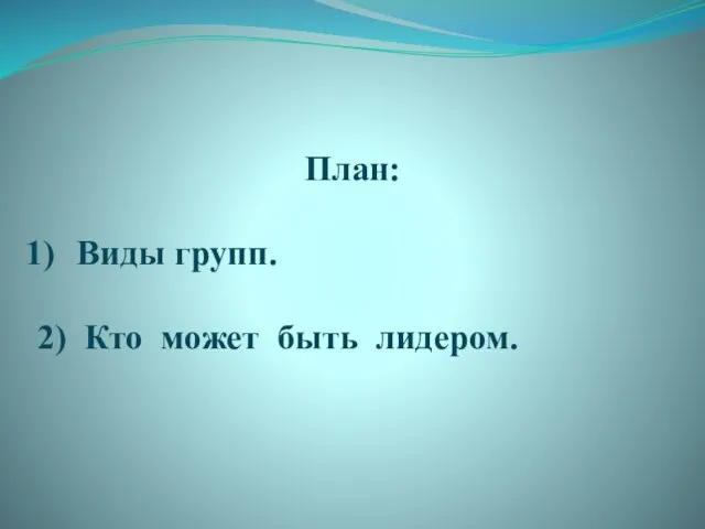 План: Виды групп. 2) Кто может быть лидером.