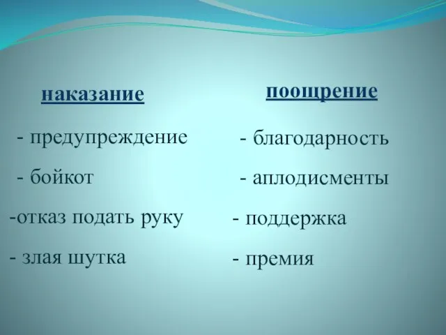 наказание поощрение - предупреждение - бойкот отказ подать руку злая шутка -