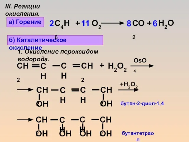б) Каталитическое окисление + Н2О2 OsO4 +H2O2 1. Окисление пероксидом водорода. а)