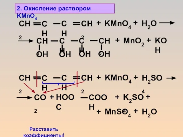 2. Окисление раствором KMnO4 + KMnO4 + Н2О + MnO2 + KОН
