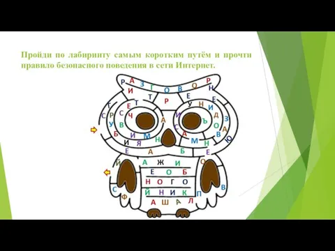 Пройди по лабиринту самым коротким путём и прочти правило безопасного поведения в сети Интернет.