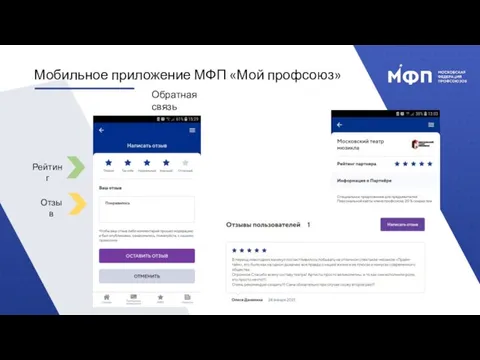 Мобильное приложение МФП «Мой профсоюз» Рейтинг Отзыв Обратная связь