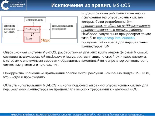 Исключения из правил. MS-DOS Операционная системы MS-DOS, разработанная для этих компьютеров фирмой