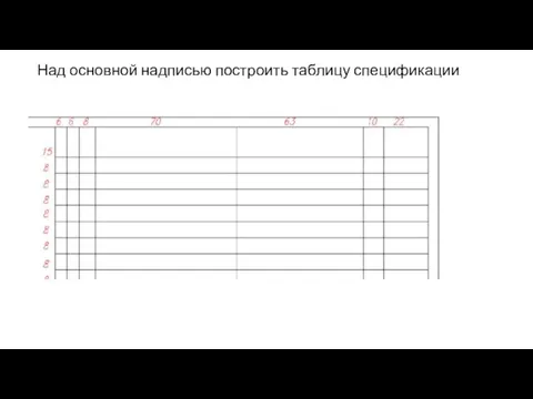 Над основной надписью построить таблицу спецификации