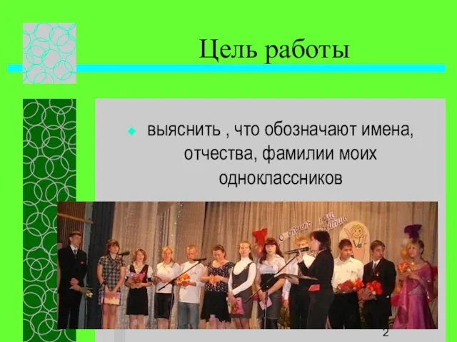 Цель работы выяснить , что обозначают имена, отчества, фамилии моих одноклассников