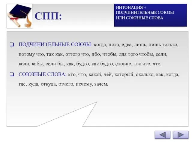 СПП: ПОДЧИНИТЕЛЬНЫЕ СОЮЗЫ: когда, пока, едва, лишь, лишь только, потому что, так