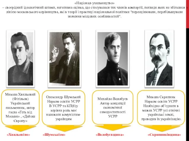 «Націонал-ухильництво» – своєрідний ідеологічний штамп, негативна оцінка, що стосувалася тих членів компартії,